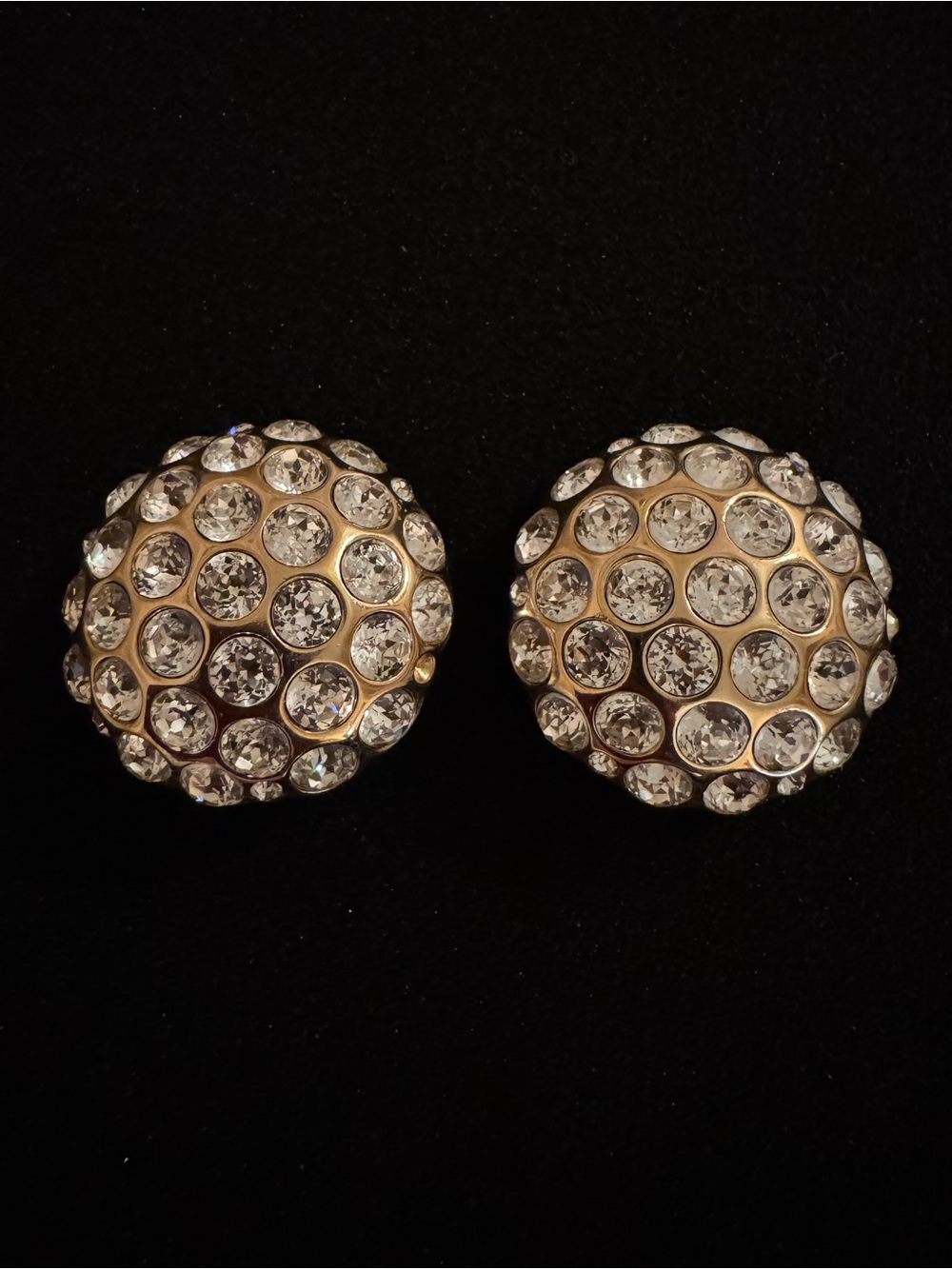 Authentic Vintage Christian Dior  Round Rhinestone Gold Earrings